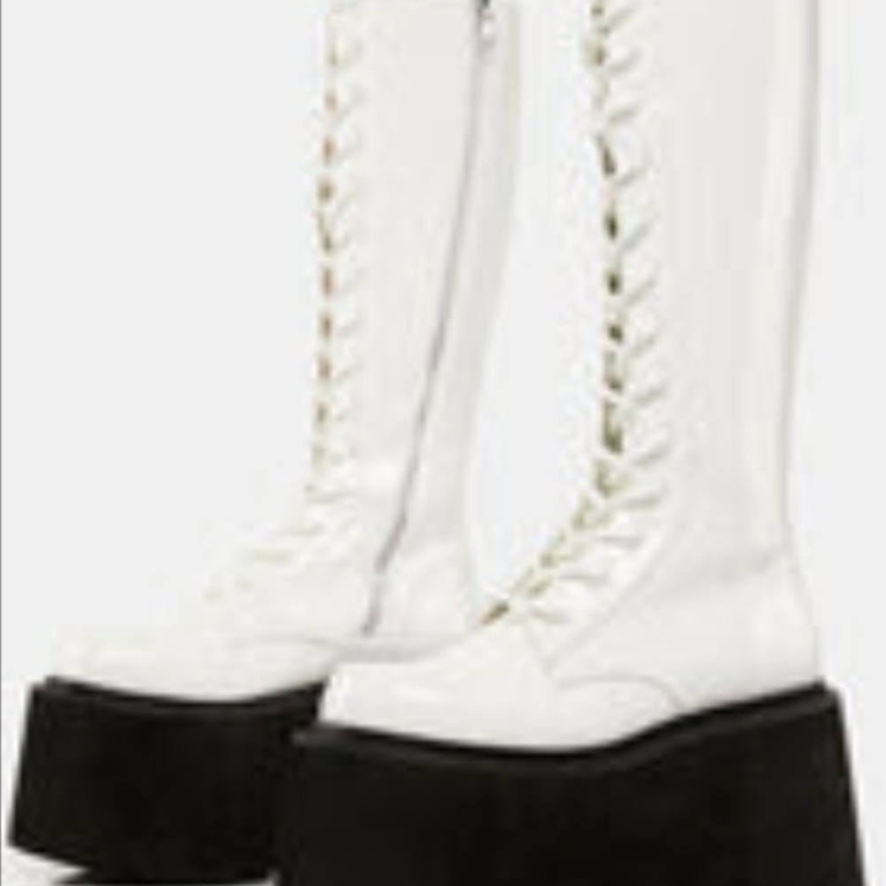 Current Mood White Lace-Up Platform Boots